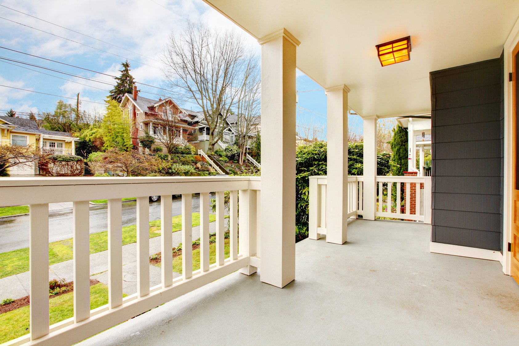 Front porch house exterior with spring street